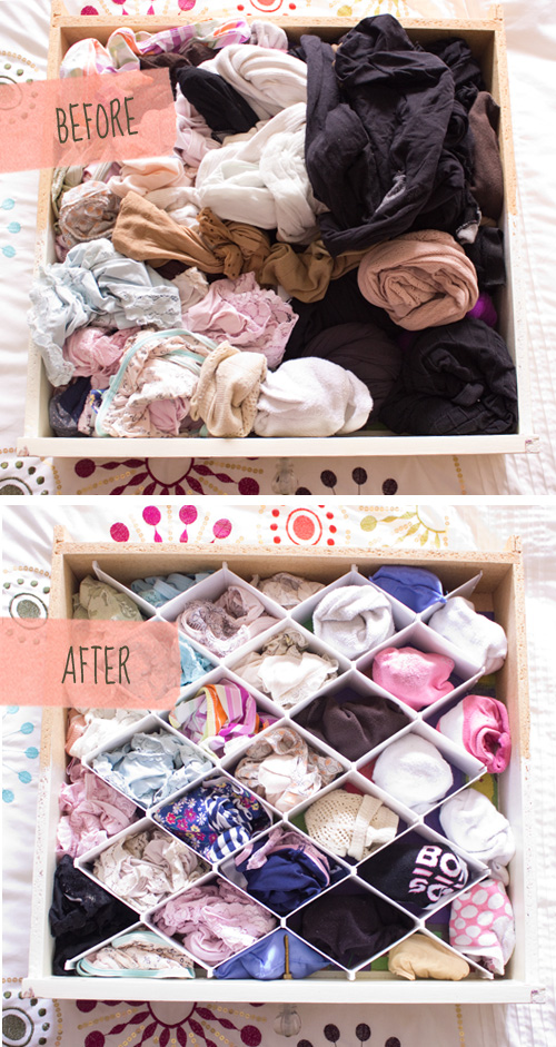 underwear drawer before after organizing it with dividers