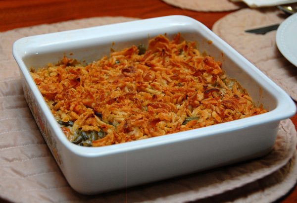 green bean casserole on a placemat