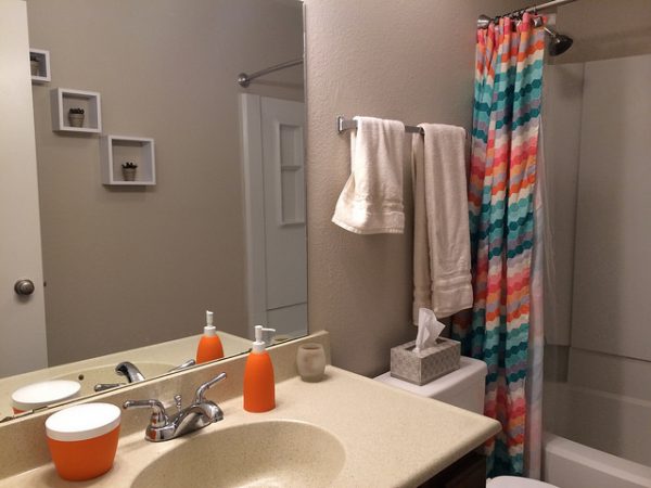 decluttered bathroom with a clean mirror