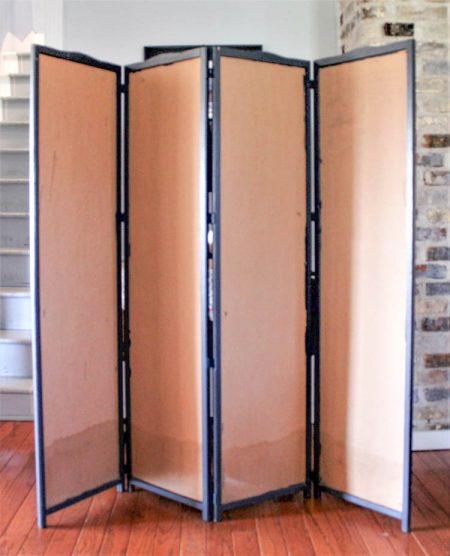 4-panel room divider with a wooden frame and cardboard inserts