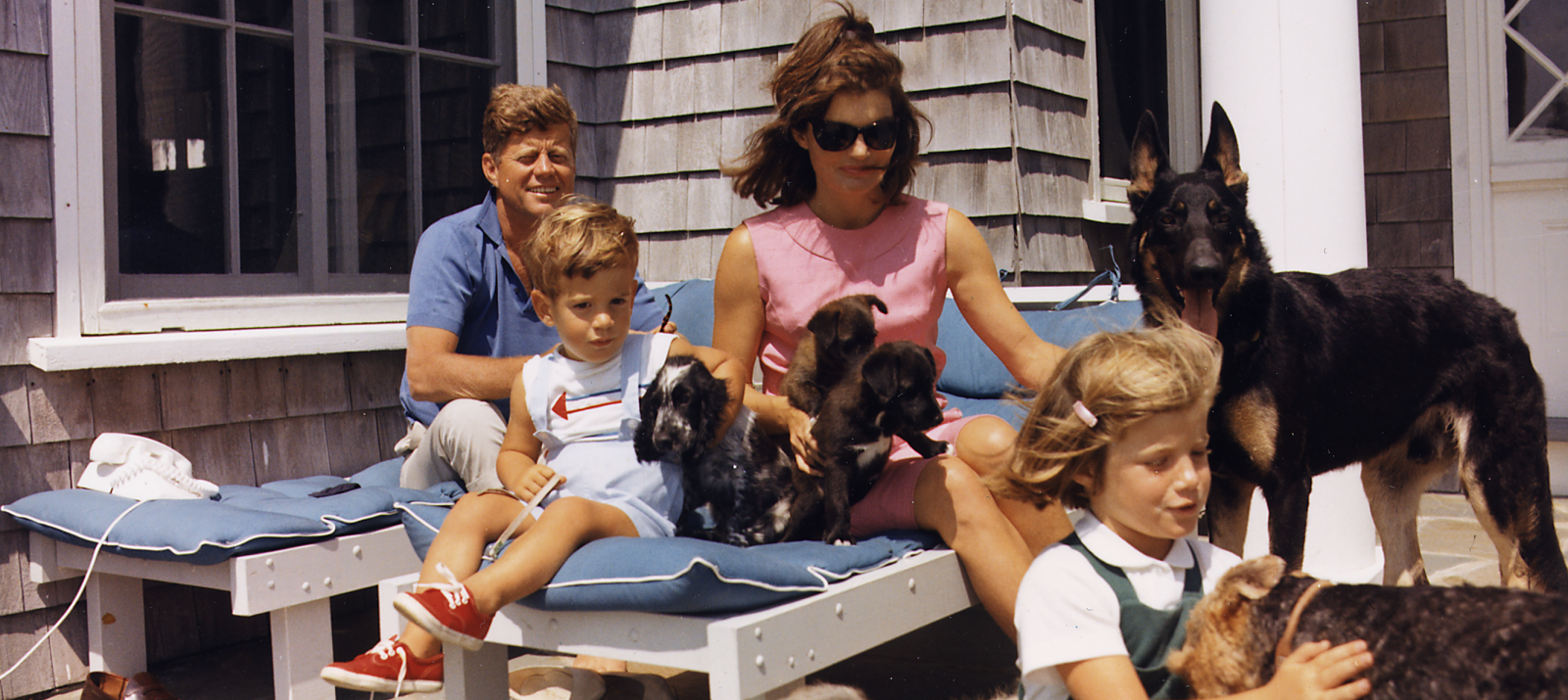 kennedy family with dogs in hyannis port, massachusetts