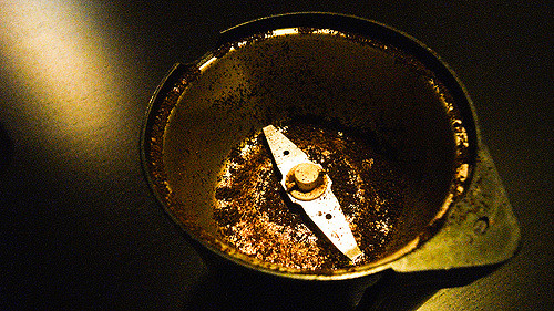 leftover coffee grinds in a coffee maker basket