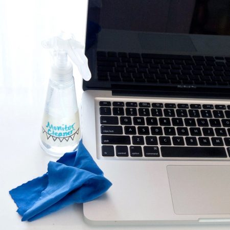 diy computer screen cleaner, cleaning cloth, and a macbook from popsugar