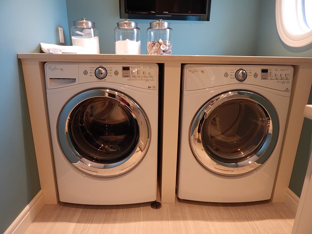 clean white front-loading washing machine and dryer