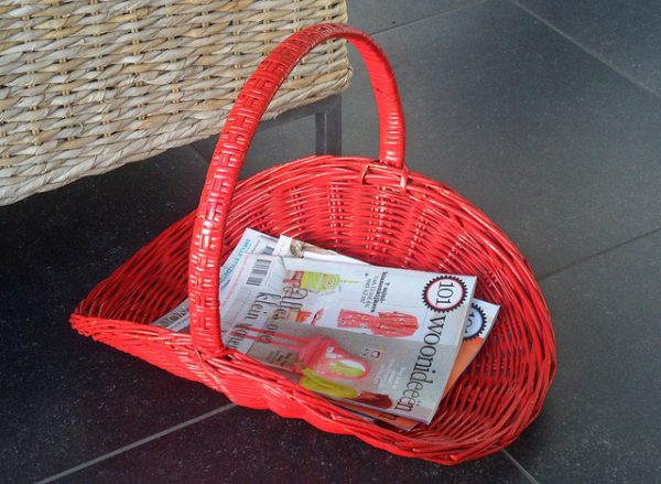 eco-friendly red wicker magazine basket