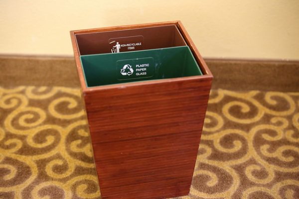 recycle and non-recycle bin from a doubletree hotel
