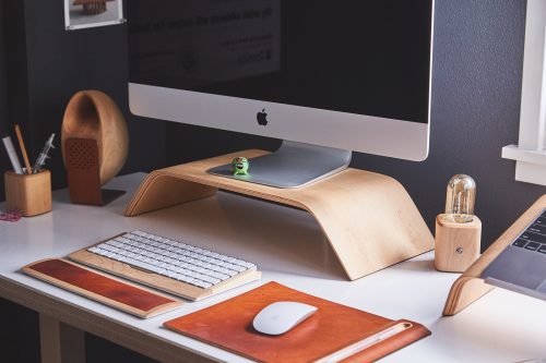 eco-friendly ways to organize your home: wooden computer accessories and desk organizers
