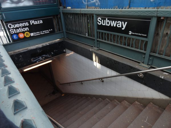 queens plaza station entrance for e, m, and r trains