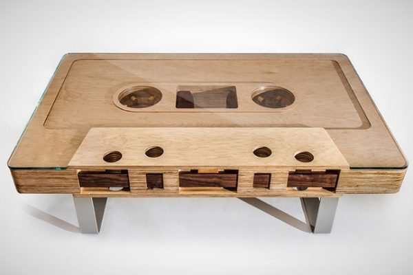wooden cassette tape coffee table