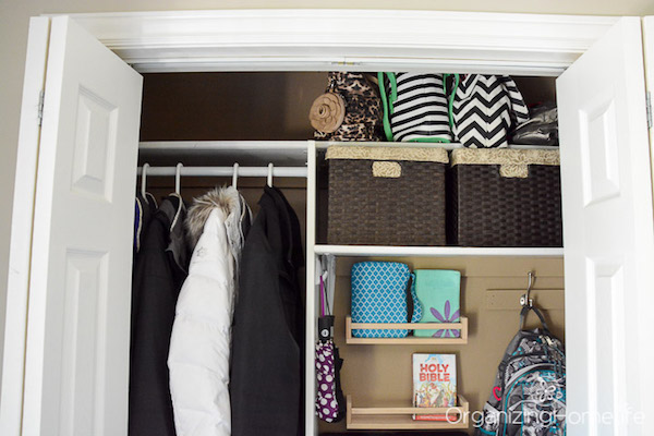 Entry closet shelf baskets