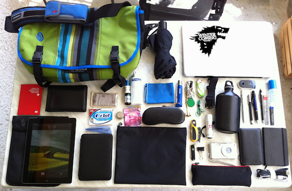 the contents of an overnight bag