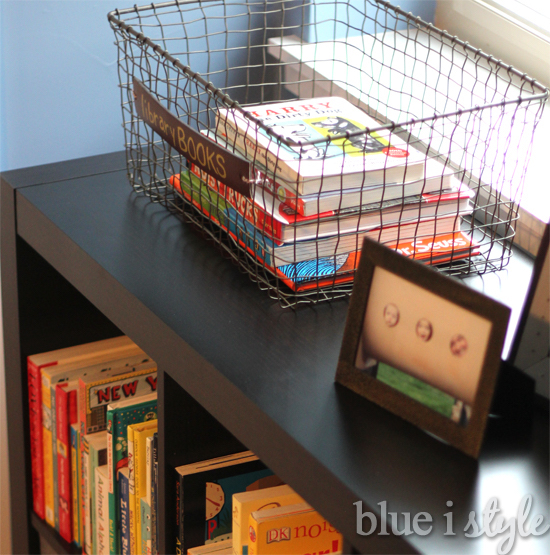 library books are collected in a wire basket