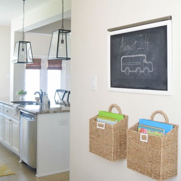 two wall-mounted baskets are used for wall storage
