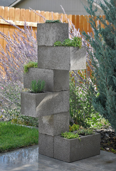 vertical cinder block planter