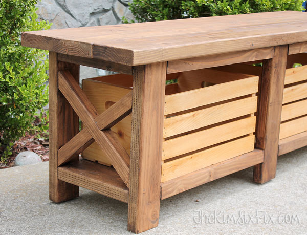 outdoor wooden crate storage bench