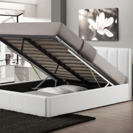 a chic baxton studio engelbertha white queen upholstered bed that lifts open for easy under bed storage