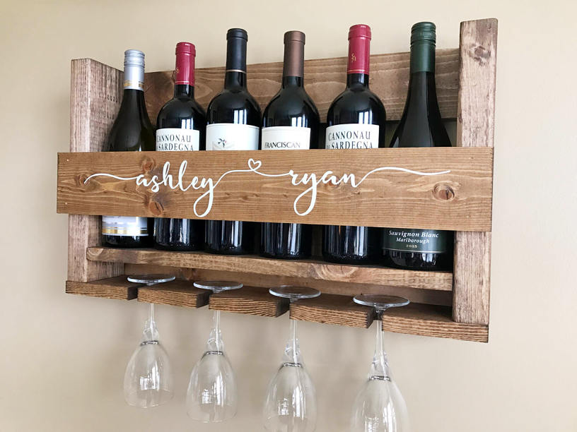 personalized wooden wall hanging wine rack