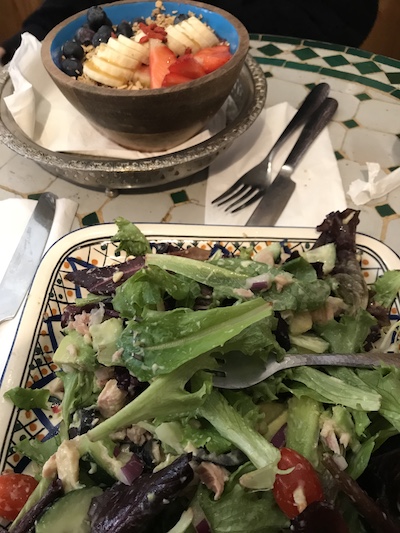 a salad and acai bowl from Pause cafe