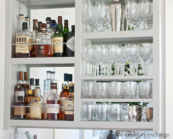 open shelf liquor bottle storage