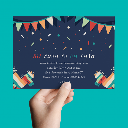 a handheld invite for a housewarming party