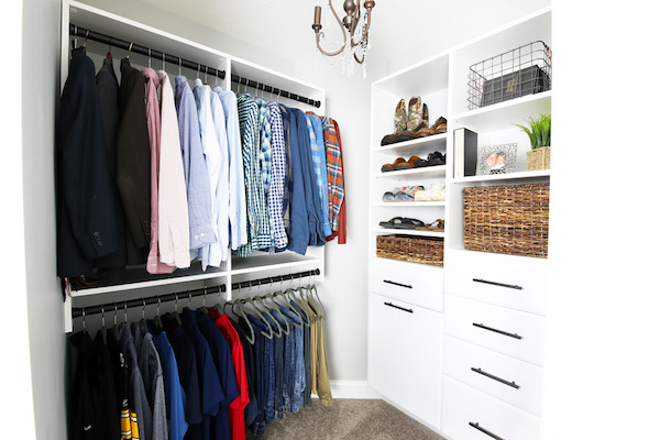 organized men's master closet
