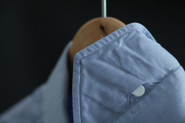 collar stays in a blue dress shirt