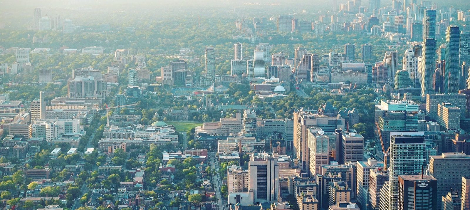 aerial view of city and suburbs