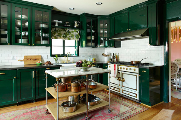 modern dark green kitchen cabinets