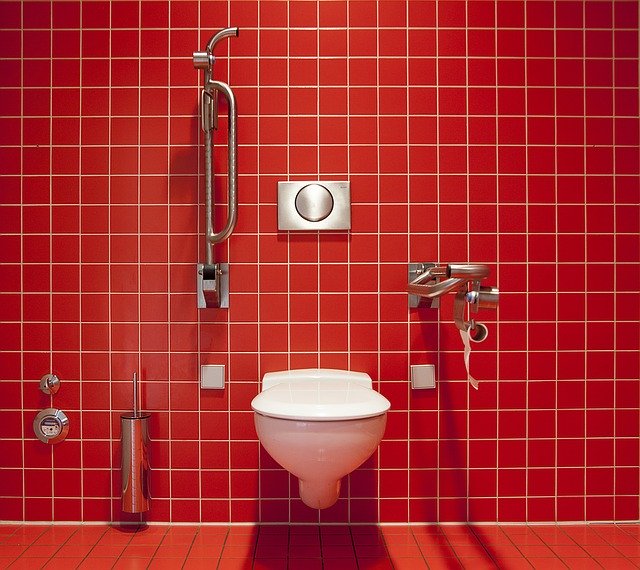 red wall in washroom
