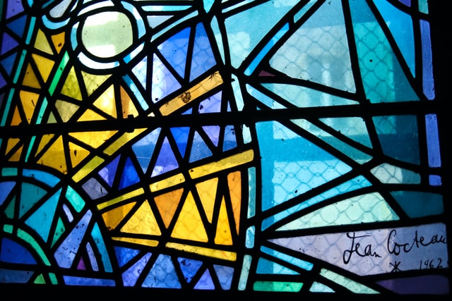 A window with stained glass features