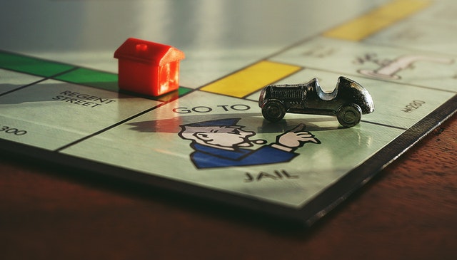 A toy car on a board game