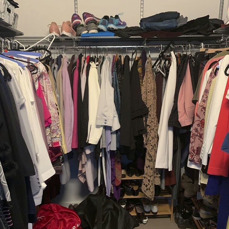 Clothes in a closet in a mess