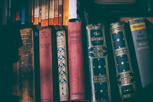 A series of books on a shelf 