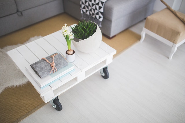 An overhead view of a coffee table in the living room