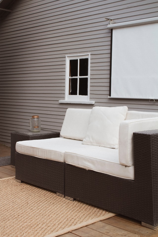 A comfy couch on the patio