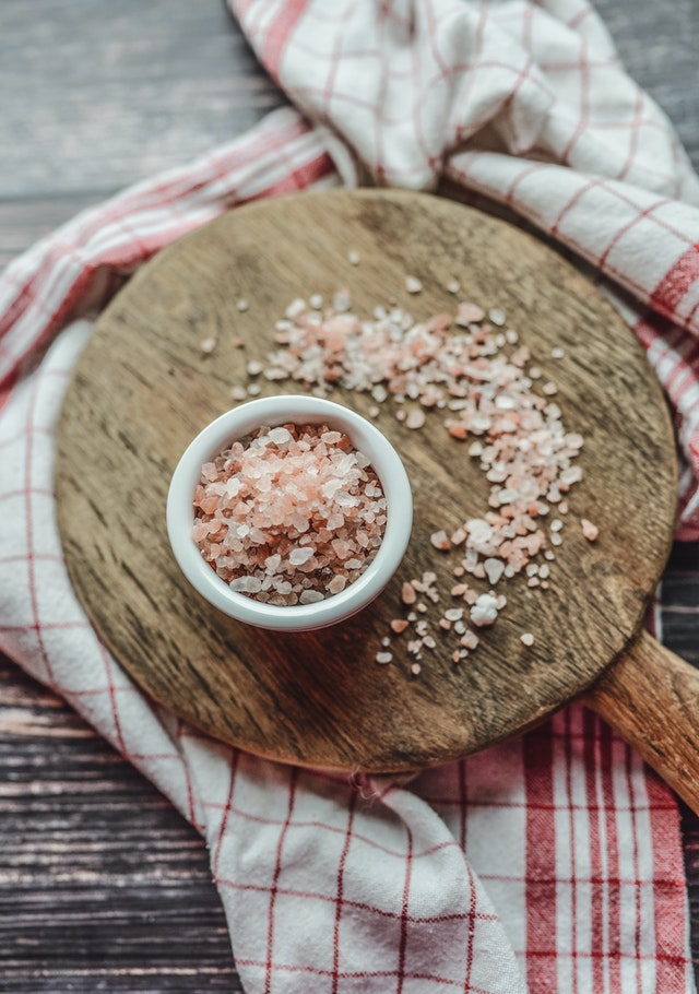 A bowl of pink Himalayan salt crystals 