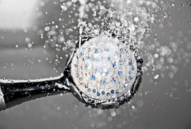 A close-up of a hand shower
