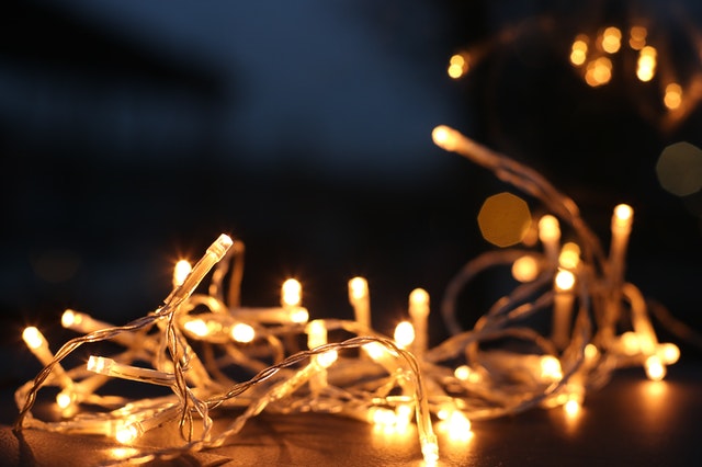 Fairy lights against a dark background