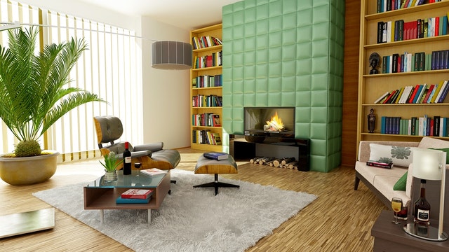 Built-in bookshelves in a living room