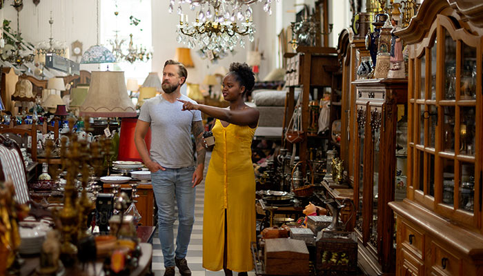 couple in a vintage store
