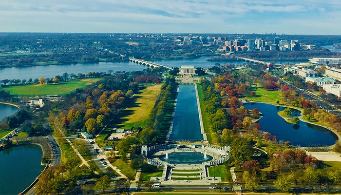 A beautiful landscape with the Lincoln Memorial in Washington, D.C.