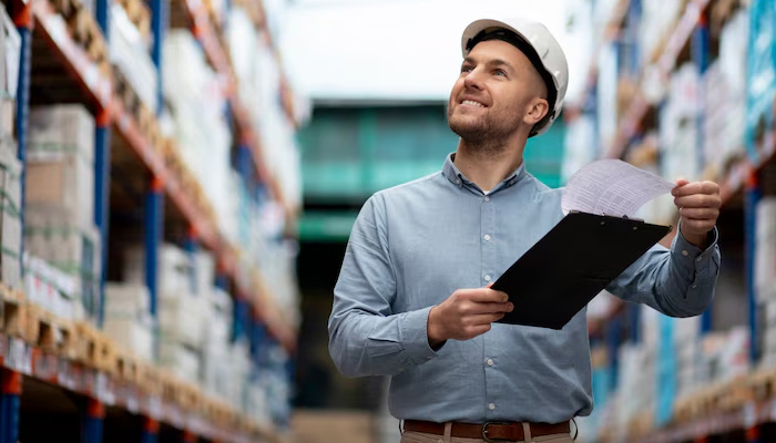 a man checking items in a storage unit