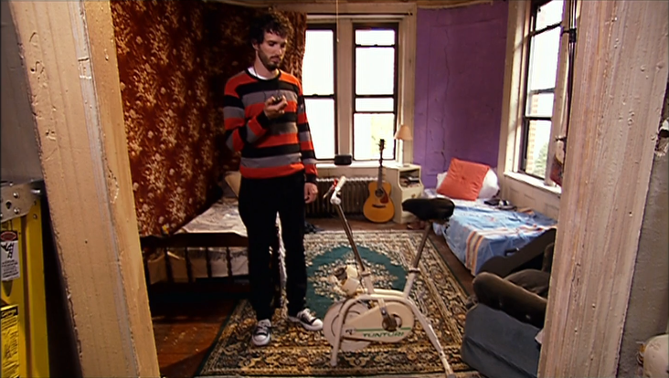 An affordable storage idea is to store clothes on an exercise bike like the one from Bret's NYC Chinatown apartment in Flight of the Conchords.